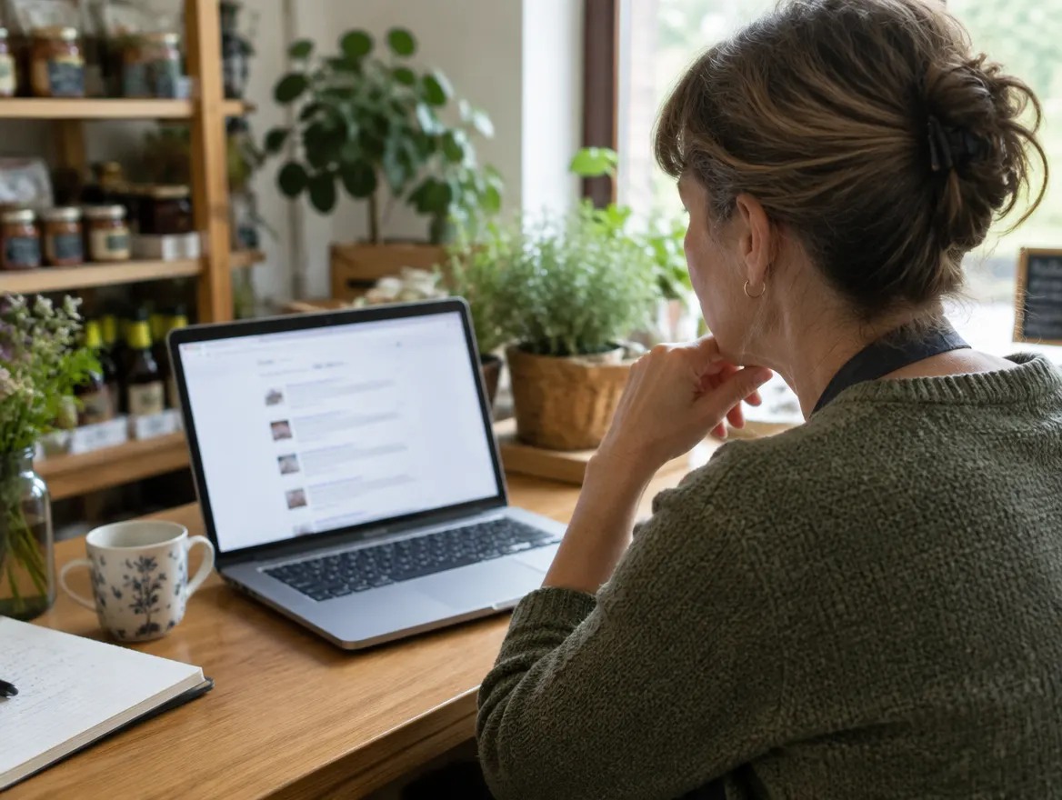 Business owner looking at search results on a laptop (illustrative image)