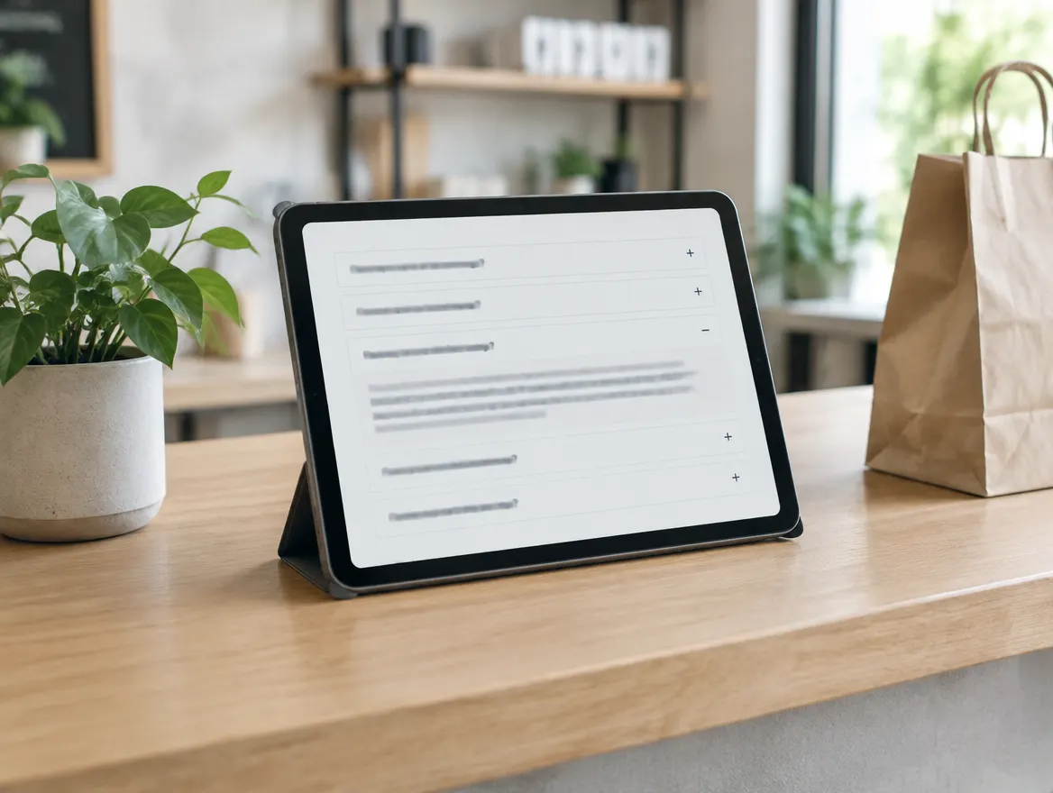 Tablet showing frequently asked questions on a website (illustrative image)