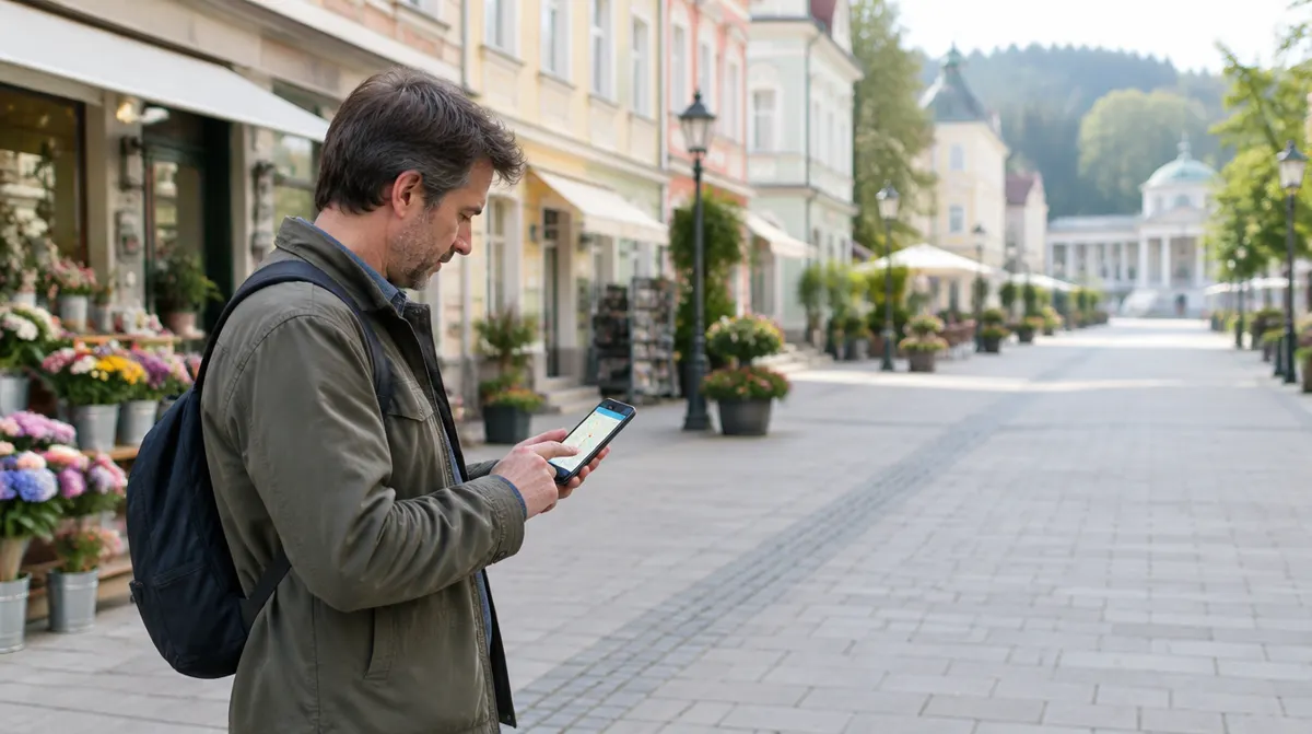 Man searching for a nearby business on his smartphone (illustrative image)